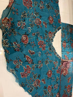 Teal Blue Floral Digital Print Georgette Lehenga Choli Sequins Work Semi Stitched