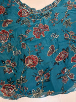 Teal Blue Floral Digital Print Georgette Lehenga Choli Sequins Work Semi Stitched