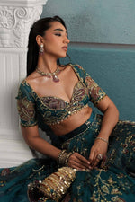 Teal Blue Floral Digital Print Georgette Lehenga Choli Sequins Work Semi Stitched