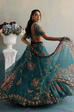 Teal Blue Floral Digital Print Georgette Lehenga Choli Sequins Work Semi Stitched