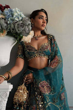 Teal Blue Floral Digital Print Georgette Lehenga Choli Sequins Work Semi Stitched
