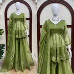 Parrot Green Salsa Silk Top Plazzo Dupatta Set Mukesh Work Ready to Wear