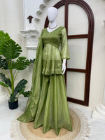 Parrot Green Salsa Silk Top Plazzo Dupatta Set Mukesh Work Ready to Wear