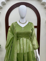 Parrot Green Salsa Silk Top Plazzo Dupatta Set Mukesh Work Ready to Wear