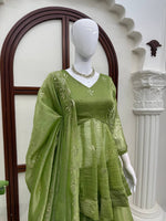 Parrot Green Salsa Silk Top Plazzo Dupatta Set Mukesh Work Ready to Wear