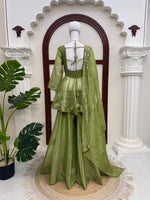 Parrot Green Salsa Silk Top Plazzo Dupatta Set Mukesh Work Ready to Wear