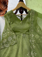 Parrot Green Salsa Silk Top Plazzo Dupatta Set Mukesh Work Ready to Wear