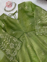 Parrot Green Salsa Silk Top Plazzo Dupatta Set Mukesh Work Ready to Wear