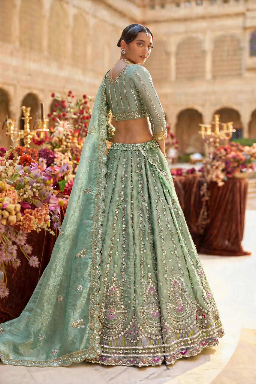 Tabby Silk Lehenga Choli Beads Cut Dana Sequins Work Semi Stitched with Dupatta
