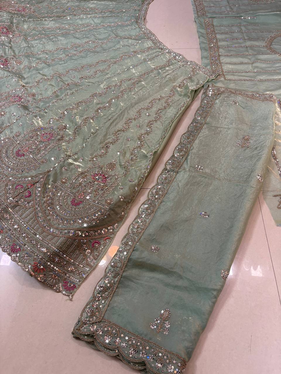 Tabby Silk Lehenga Choli Beads Cut Dana Sequins Work Semi Stitched with Dupatta