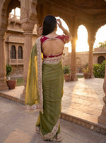 Mocha Silk Saree Sequins Cording Work Frill Lace Border with Blouse Piece
