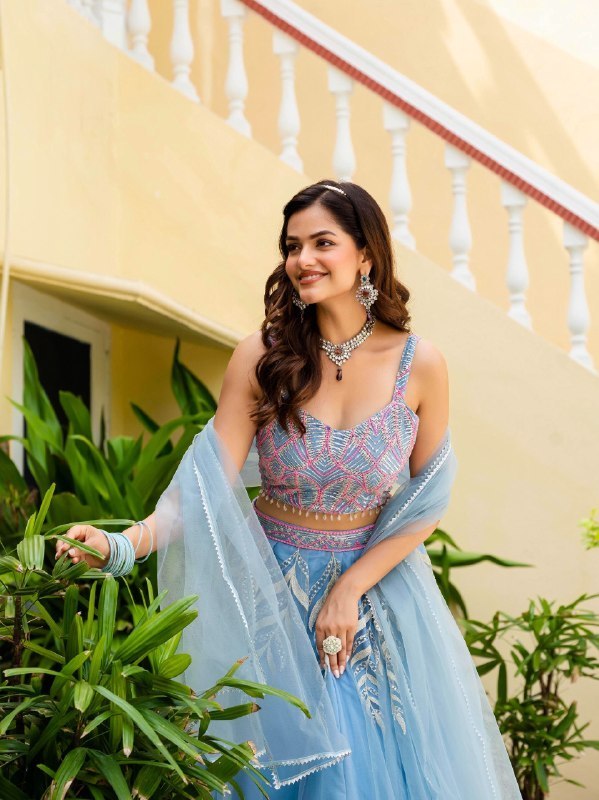Sky Blue Soft Net Lehenga Choli Zari Sequence Embroidery Work Semi Stitched