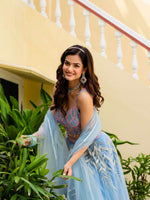 Sky Blue Soft Net Lehenga Choli Zari Sequence Embroidery Work Semi Stitched