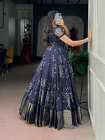 Kota Checks Long Dress Bandhej Print Zari Weaving Sleeves Flared Gown Women