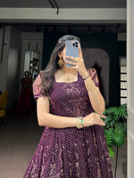 Kota Checks Long Dress Bandhej Print Zari Weaving Sleeves Flared Gown Women