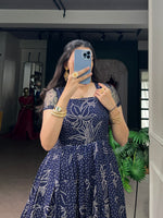 Kota Checks Long Dress Bandhej Print Zari Weaving Sleeves Flared Gown Women