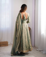 Sage Green Fancy Silk Anarkali Gown with Pant Dupatta Sequence Work Festive