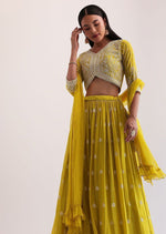 Yellow Georgette Lehenga Choli with Dupatta | Sequins Embroidery Semi-Stitched Haldi Wear