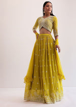 Yellow Georgette Lehenga Choli with Dupatta | Sequins Embroidery Semi-Stitched Haldi Wear