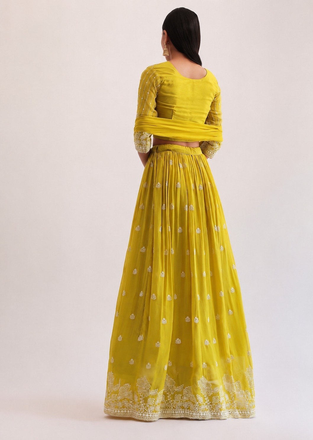 Yellow Georgette Lehenga Choli with Dupatta | Sequins Embroidery Semi-Stitched Haldi Wear
