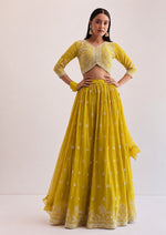 Yellow Georgette Lehenga Choli with Dupatta | Sequins Embroidery Semi-Stitched Haldi Wear