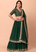 Green Georgette Lehenga Choli with Dupatta | Zari Sequins Embroidery Semi-Stitched Party Wear