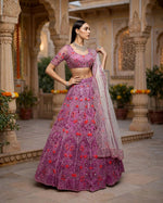 Purple Butterfly Net Lehenga Choli with Dupatta | Sequins Embroidery Semi-Stitched Party Wear