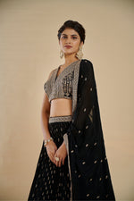 Black Georgette Lehenga Choli with Dupatta | Zari Sequins Embroidery Semi-Stitched Party Wear