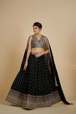 Black Georgette Lehenga Choli with Dupatta | Zari Sequins Embroidery Semi-Stitched Party Wear
