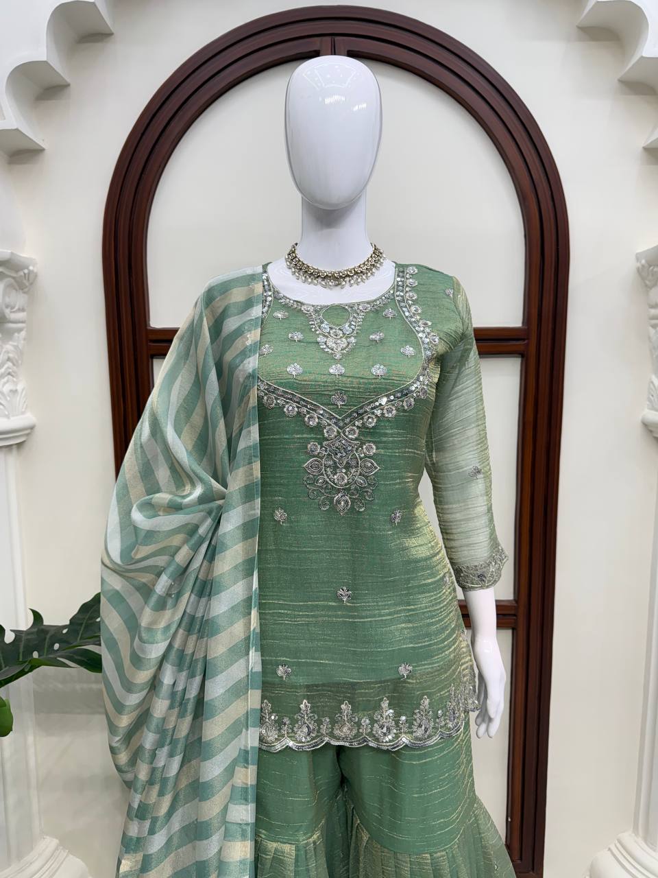 Salsa Silk Top Sharara Dupatta Set Thread Sequence Work Fully Stitched Women