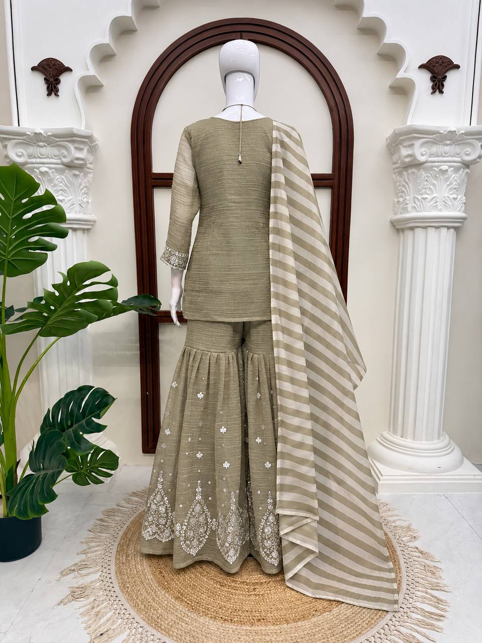 Salsa Silk Top Sharara Dupatta Set Thread Sequence Work Fully Stitched Women