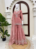 Salsa Silk Top Sharara Dupatta Set Thread Sequence Work Fully Stitched Women
