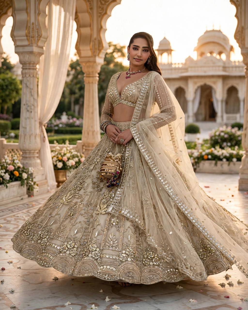 Premium Soft Net Sequins Flared Lehenga Choli Dupatta Set
