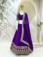 Purple Faux Georgette Embroidered Lehenga Choli Dupatta