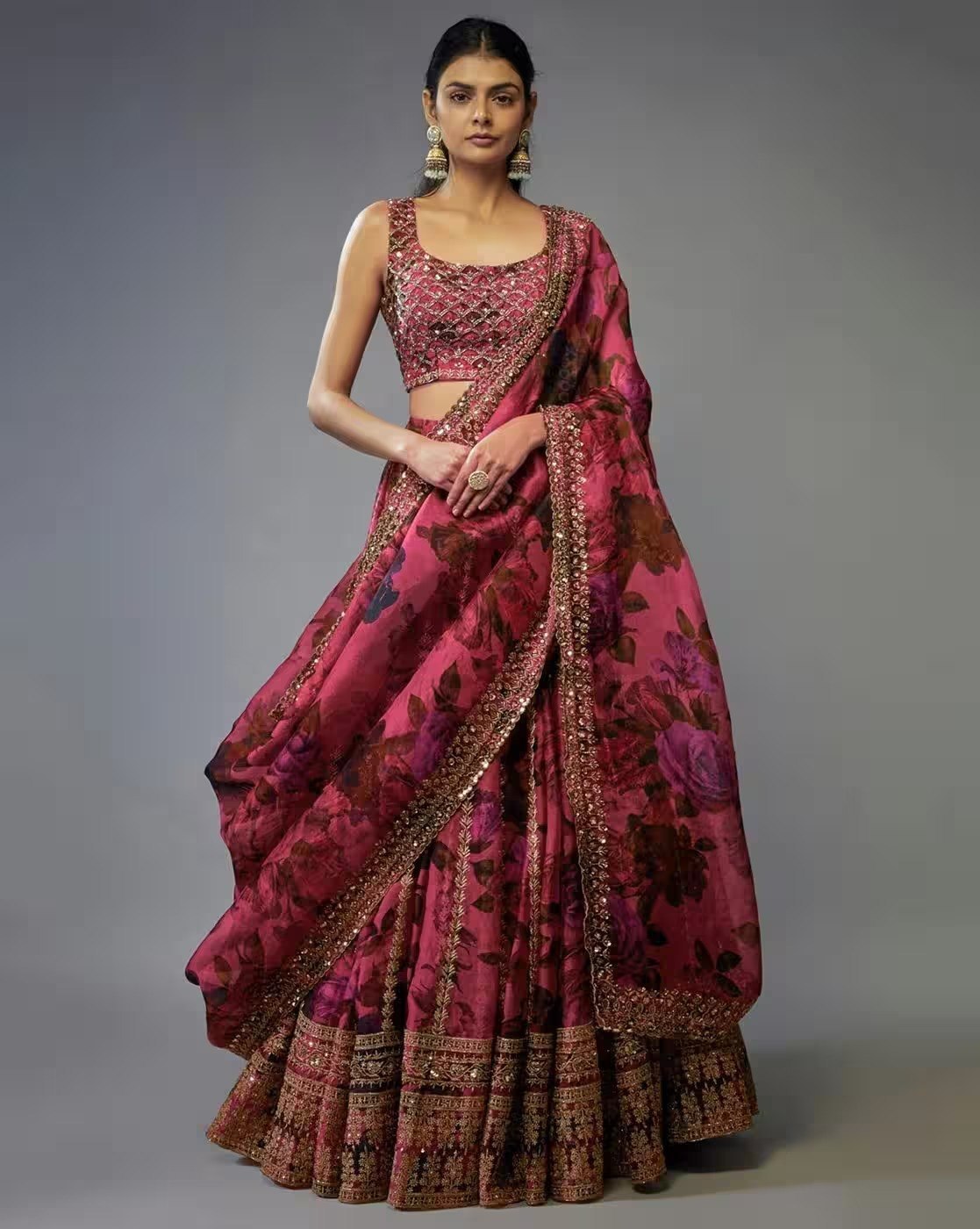 Organza Embroidered Lehenga Choli with Dupatta Set