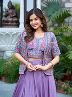Lavender Vichitra Lehenga Choli with Embroidery Koti Set