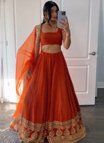 Purple and OrengeFaux Georgette Embroidered Lehenga Choli Dupatta