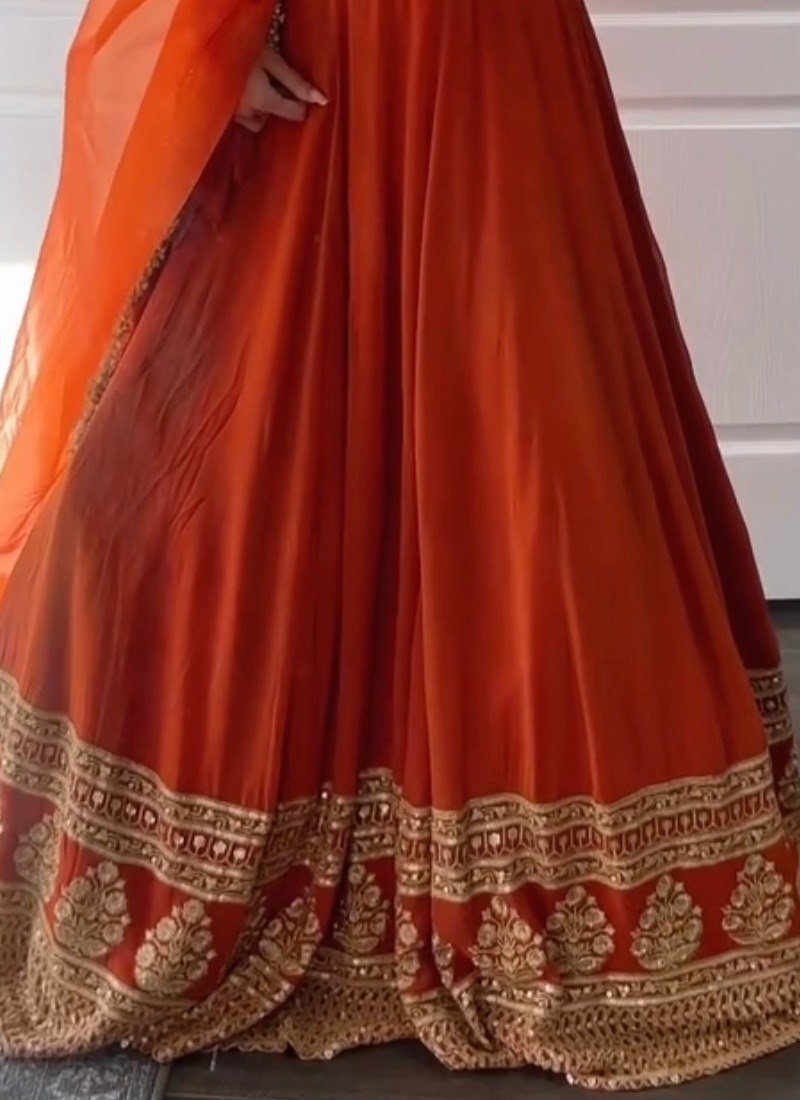 Purple and OrengeFaux Georgette Embroidered Lehenga Choli Dupatta
