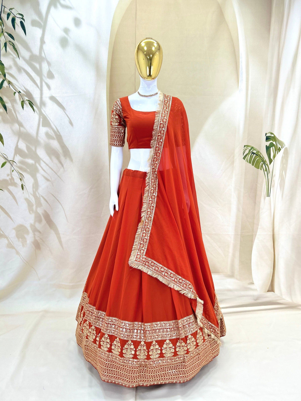 Purple and OrengeFaux Georgette Embroidered Lehenga Choli Dupatta