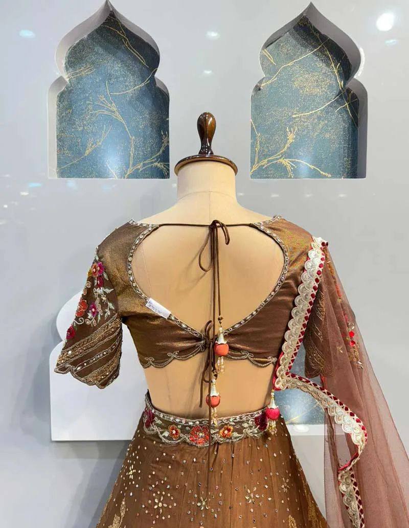 Sequins embroidery work detail on Jimmy Choo fabric lehenga