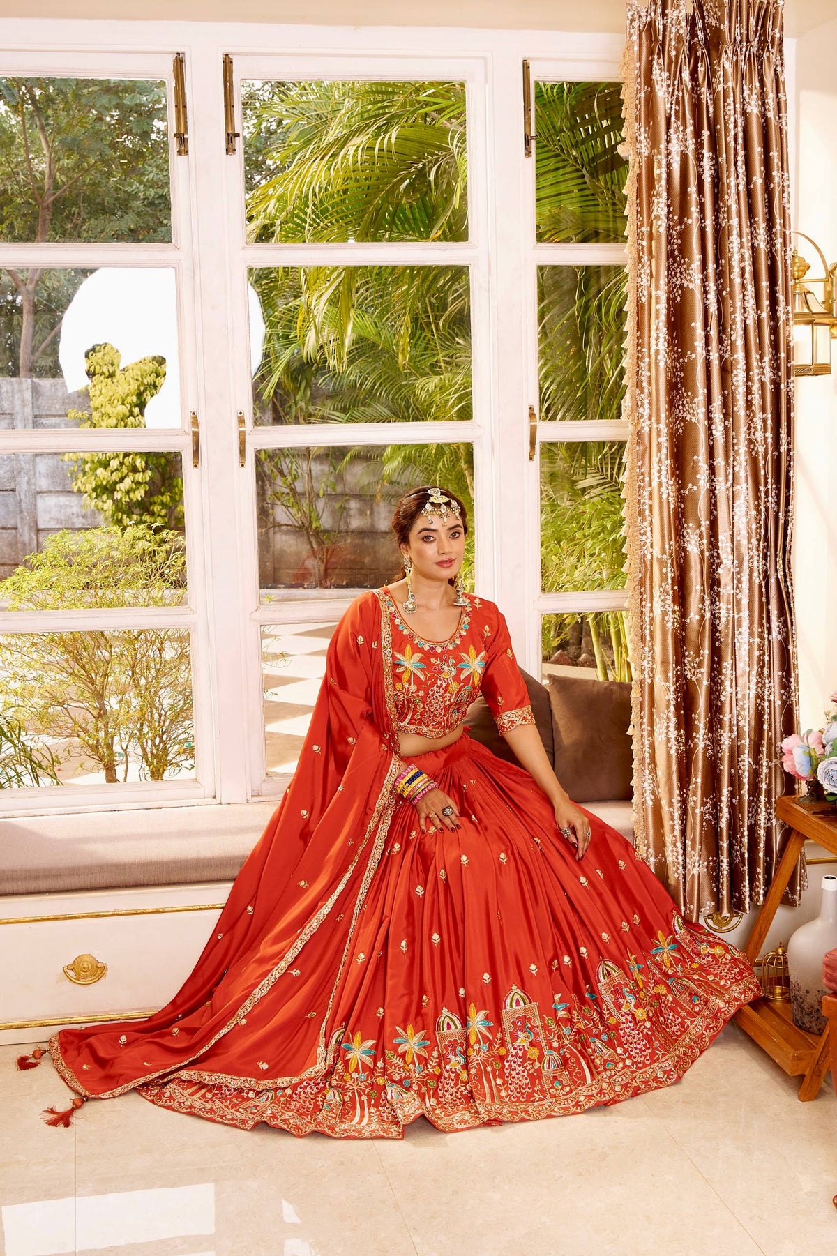Orange Color Designer Silk Embroidered Lehenga Choli