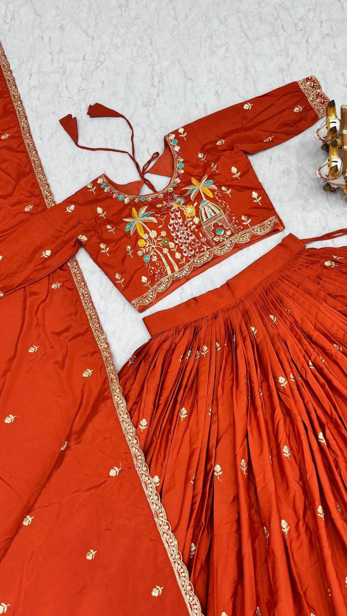 Orange Color Designer Silk Embroidered Lehenga Choli