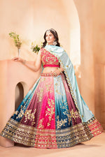 Multi Color ChinonLehenga CholiFor Wedding Look