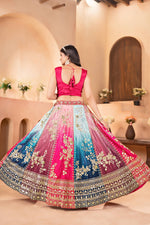 Multi Color ChinonLehenga CholiFor Wedding Look