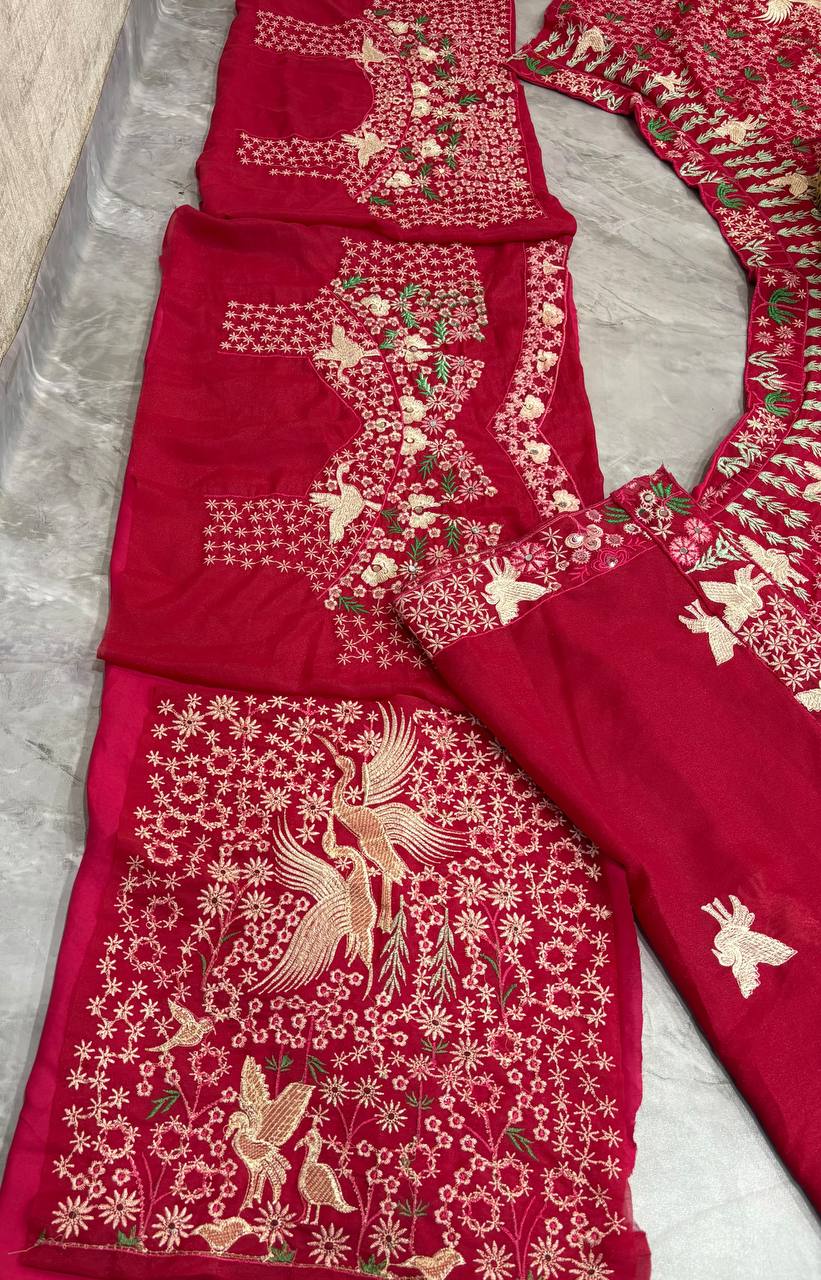 Gorgeous Red Sequins Embroidered Georgette Lehenga Choli