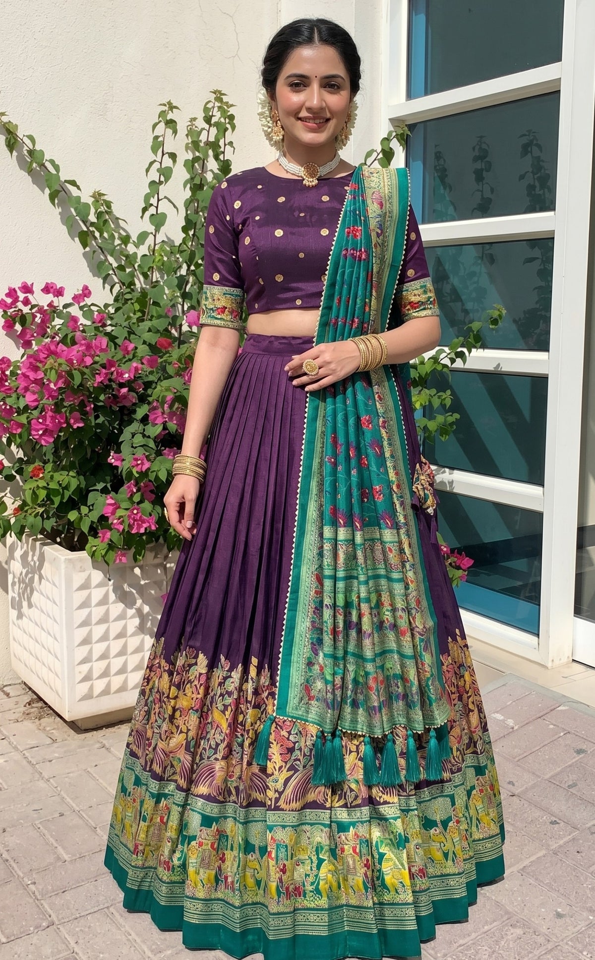 Beautiful Purple Color Tusser Silk Lehenga Choli