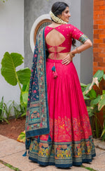Beautiful Red Color Tusser Silk Lehenga Choli