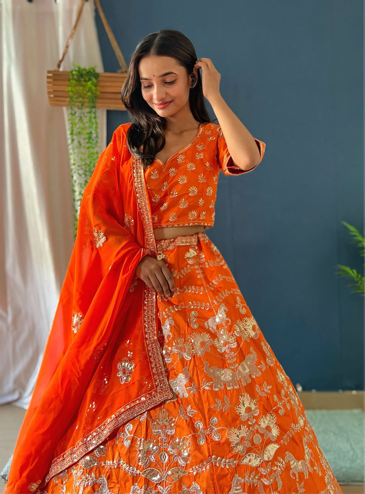 Orange Color Designer Embroidery Lehenga Choli