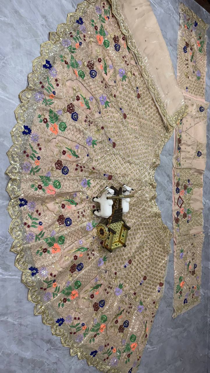 Elegant Cream Sequins Embroidered Lehenga Choli