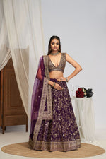 Wine Color Georgette Designer EmbroideryLehenga Choli
